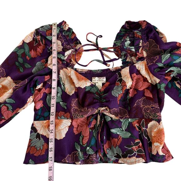 Band of the Free Floriane Purple Floral Print Crop Top Blouse Women’s Medium - Picture 6 of 9